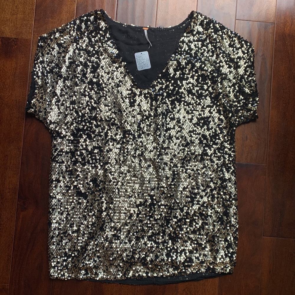 gold sequined Free People shift dress (M)
